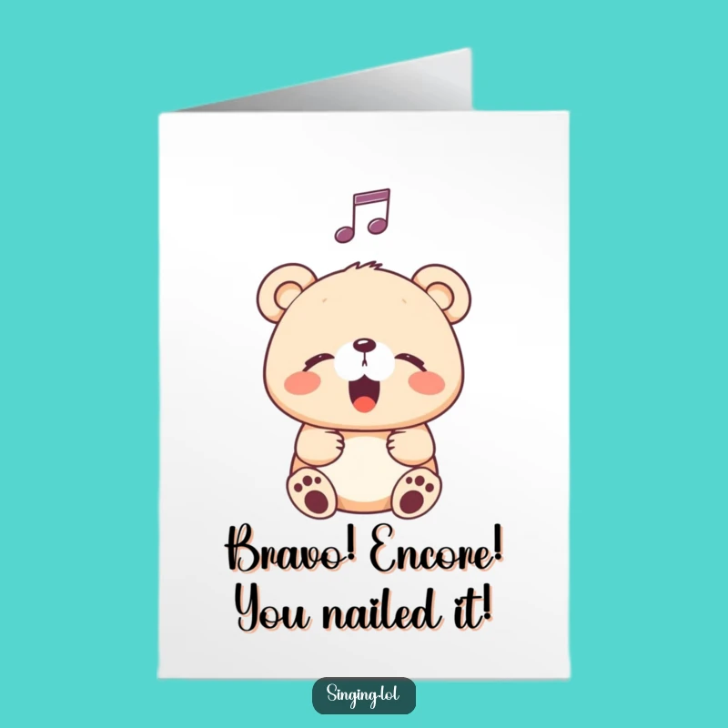 Free Printable Congratulations Card: Singing Bear Cub for Sweet Achievement Celebrations