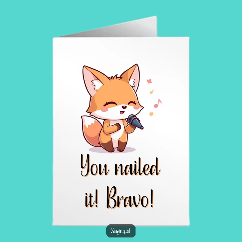 Free Printable Congrats Card: Singing Fox Microphone Joy - Funny Downloadable