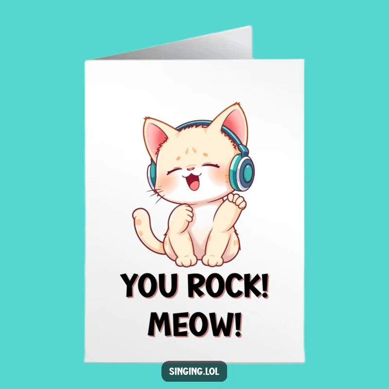 Free Printable Congrats Card: Singing Kitten Beats Humor Downloadable Gift