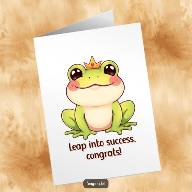 Funny Free Printable Frog Prince Congratulations Card featuring a giggling character croaking a happy tune for celebrating achievements.