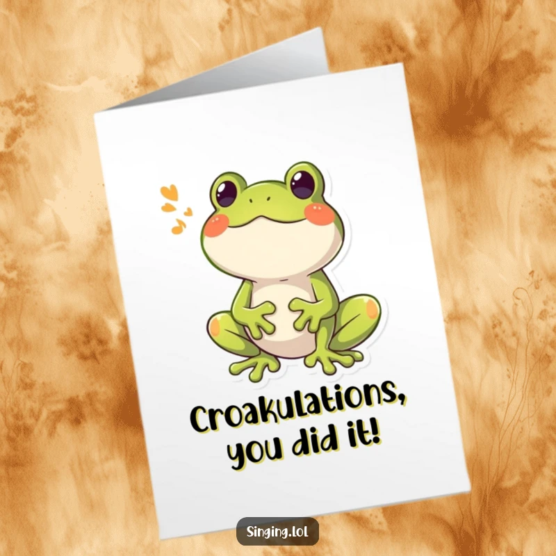 Funny Free Printable Congratulations Card: A happy frog character booming out a song to celebrate achievements.
