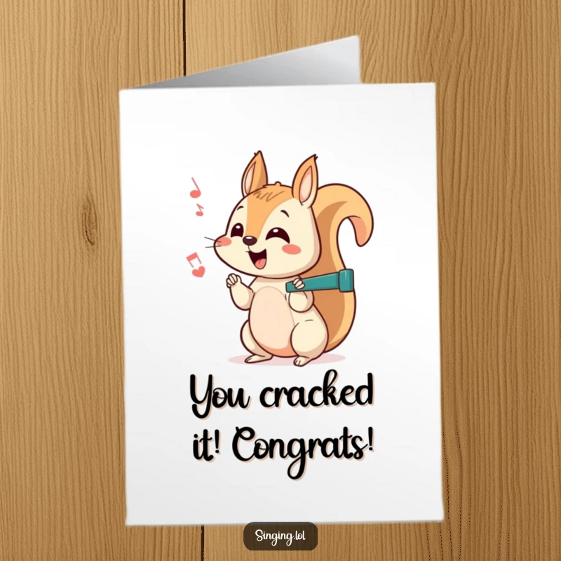 Funny Free Printable Squirrel Congratulations Card featuring a curious character chattering a happy rhythm, perfect for celebrating success.