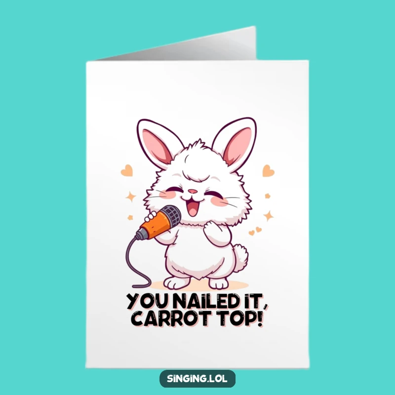 Free Printable Funny Congrats Card: Bunny Carrot Mic Celebration