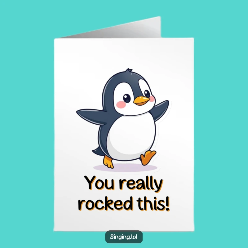 Free Printable Congrats Card: Penguin Tapping Feet - Celebrate with Musical Fun!
