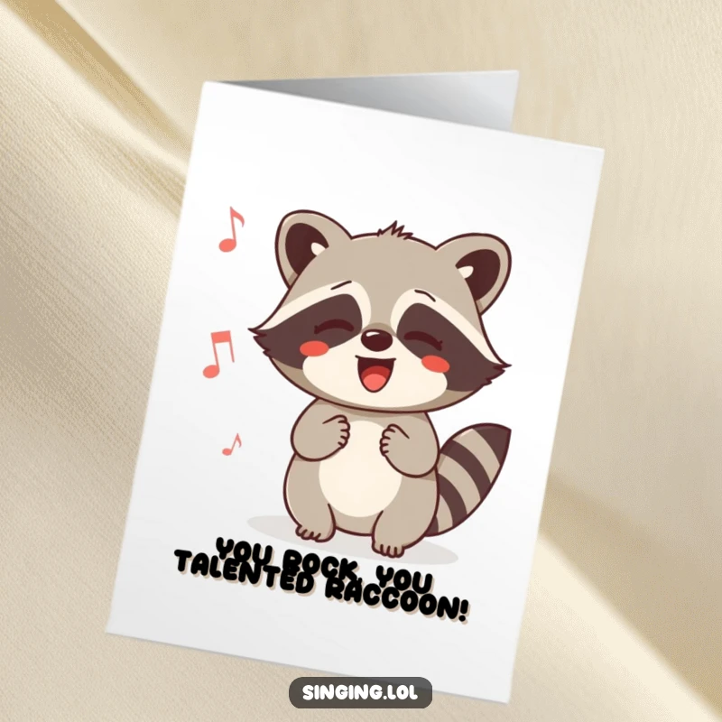 Free Printable Congratulations Card: A delighted raccoon humming a happy tune to celebrate a special achievement.