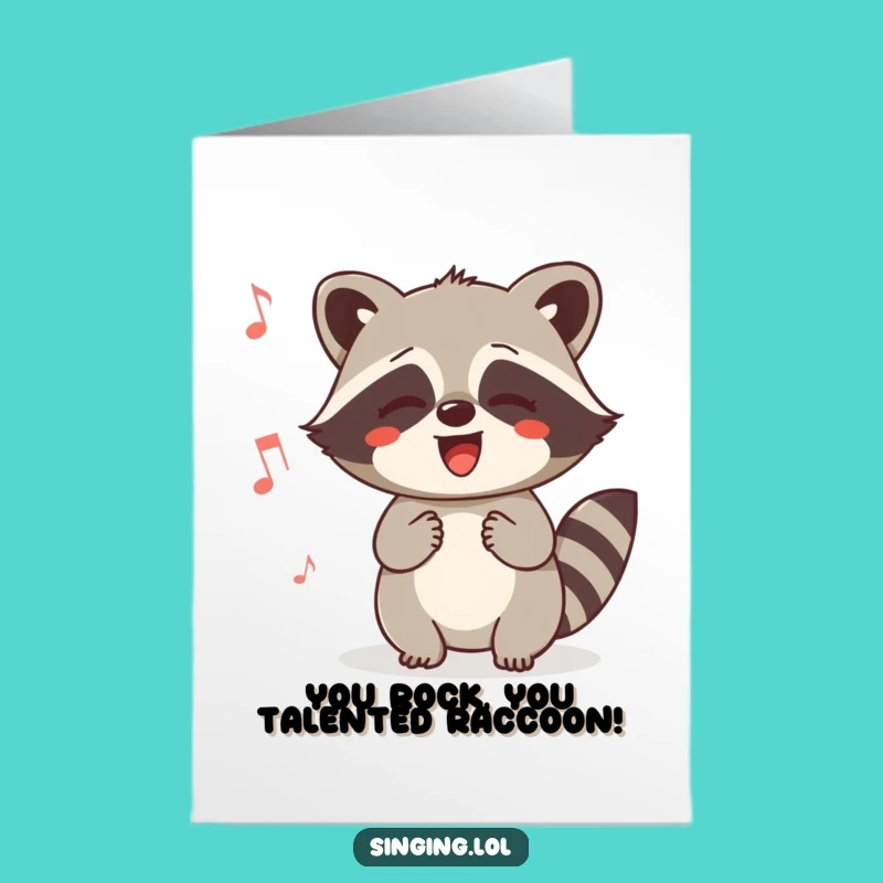 Free Printable Congratulations Card: Humming Raccoon Celebrates, Humorous Downloadable Greeting for Success