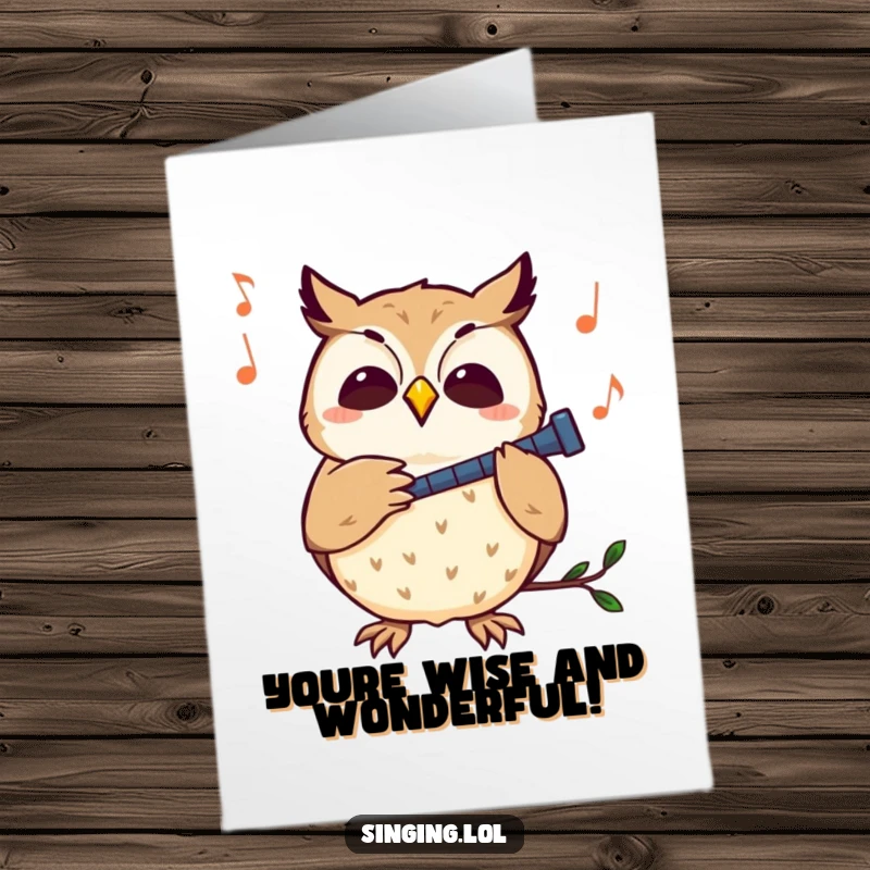 Funny Free Printable Owl Congrats Card: A curious owl character hooting a celebratory melody to congratulate someone's achievement.