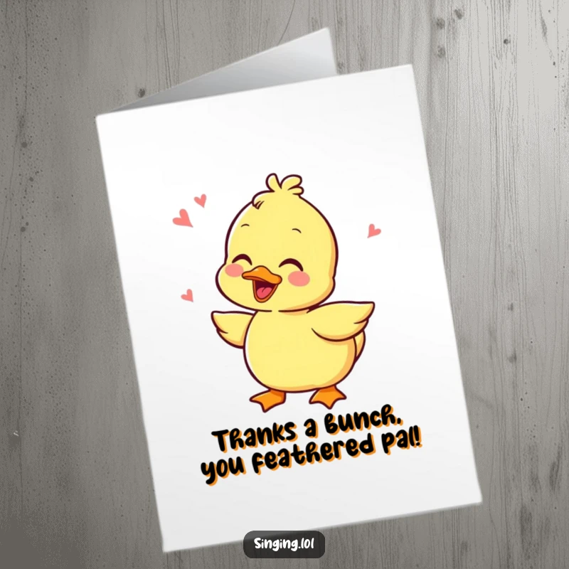 Funny Free Printable Thank You Card with a happy duckling character quacking gleefully to express sincere thanks.