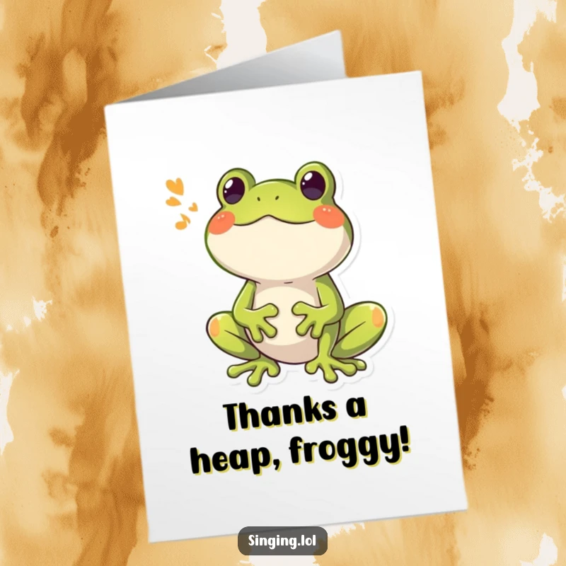 Funny Free Printable Thank You Card: A happy frog character croaking a loud, joyful song to express thanks.