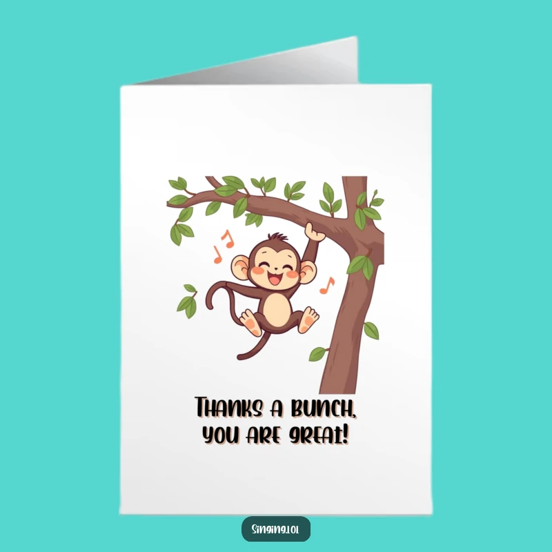 Free Printable Thank You Monkey Card: Humorous Swinging Singer Downloadable