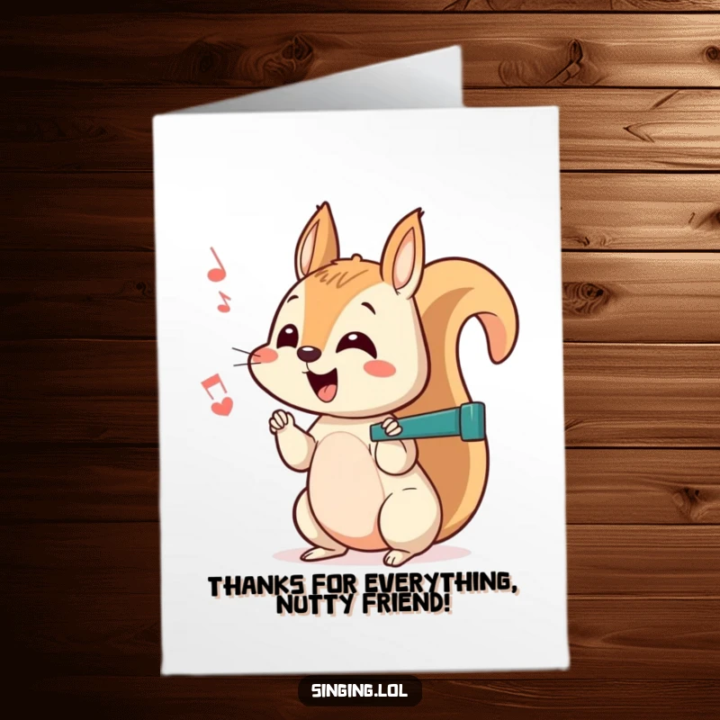 Funny Free Printable Squirrel Thank You Card with a curious character chattering a happy rhythm, expressing thanks with quirky charm.