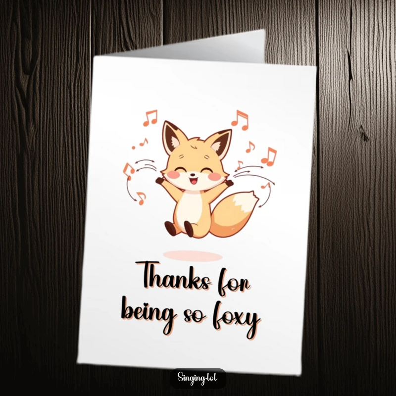 Funny Free Printable Thank You Card: A little fox character dancing with musical notes, sending thanks with rhythm and smiles.