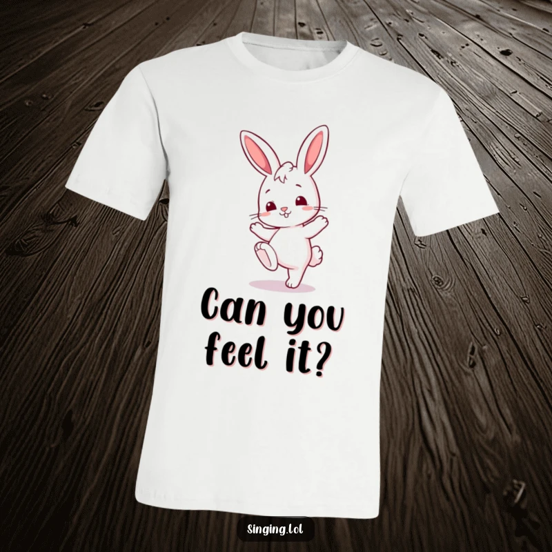 Funny t-shirt with a curious bunny tapping its foot, capturing the joy of music and movement.