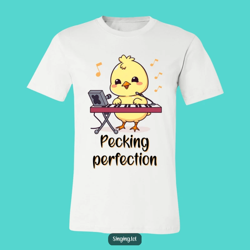 Funny Bouncy Chick Pecking Keyboard Tee - Energetic Character T-Shirt, Gift