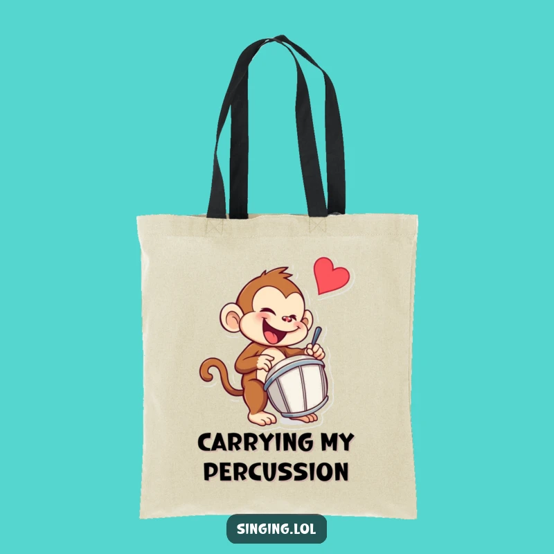 Funny Monkey Drummer Tote Bag: Carry Your Rhythm, Great Funny Gift!