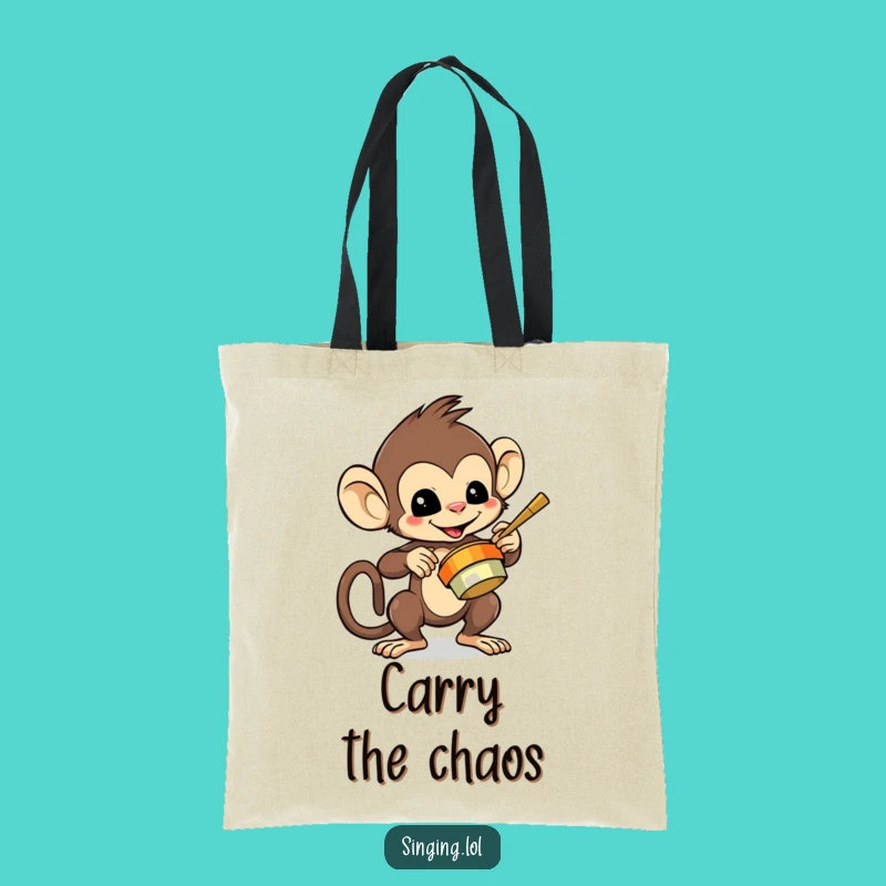 Funny Monkey Playing Cymbals Tote Bag - Trendy Character Carry-All, Fun Gift
